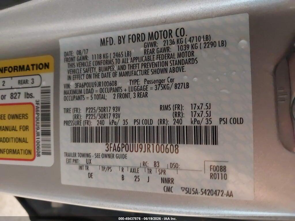 3FA6P0UU9JR100608 2018 FORD FUSION HYBRID photo no. 9