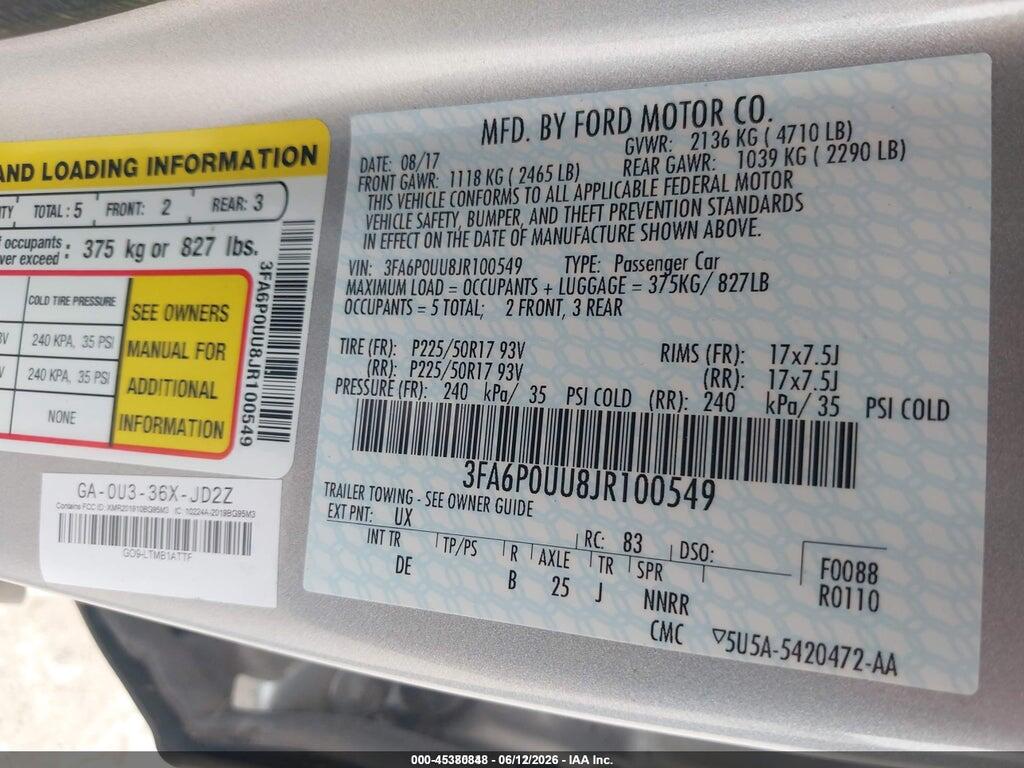 3FA6P0UU8JR100549 2018 FORD FUSION HYBRID photo no. 9