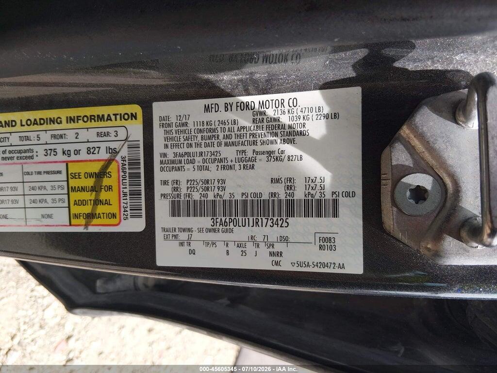 3FA6P0LU1JR173425 2018 FORD FUSION HYBRID photo no. 9