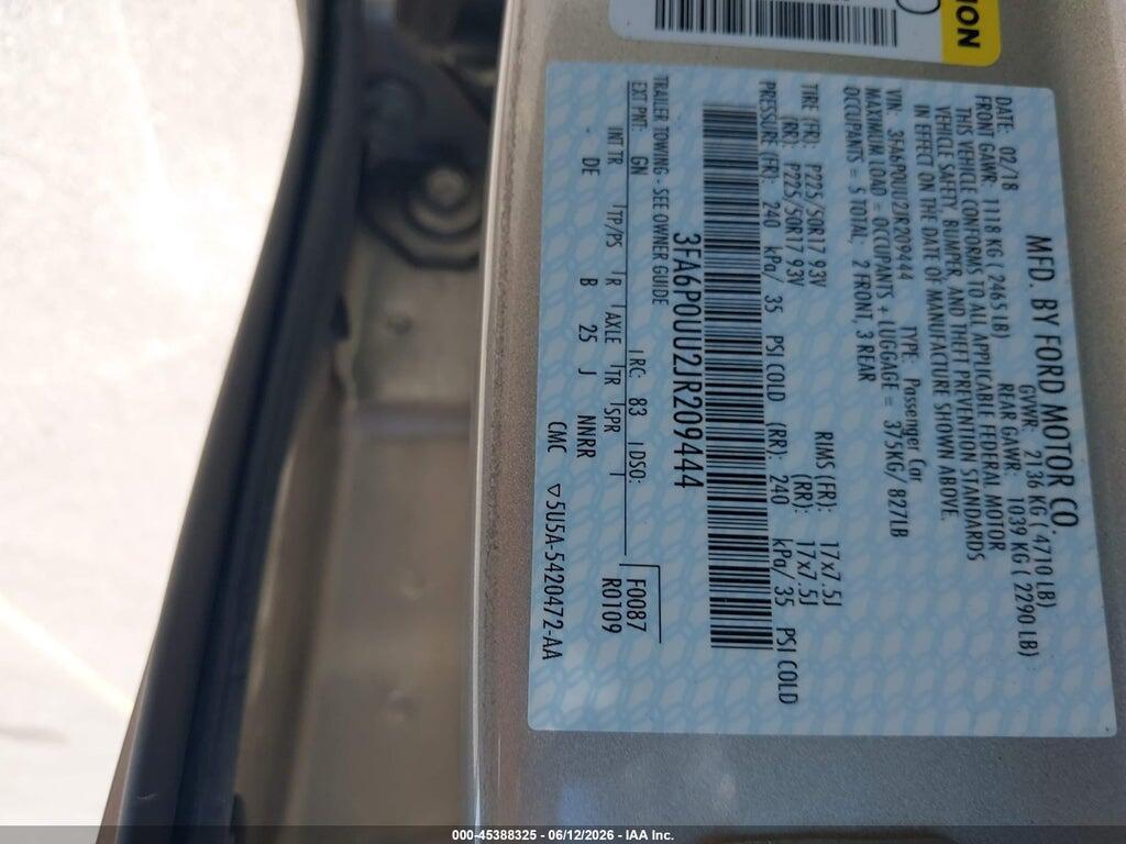 3FA6P0UU2JR209444 2018 FORD FUSION HYBRID photo no. 9