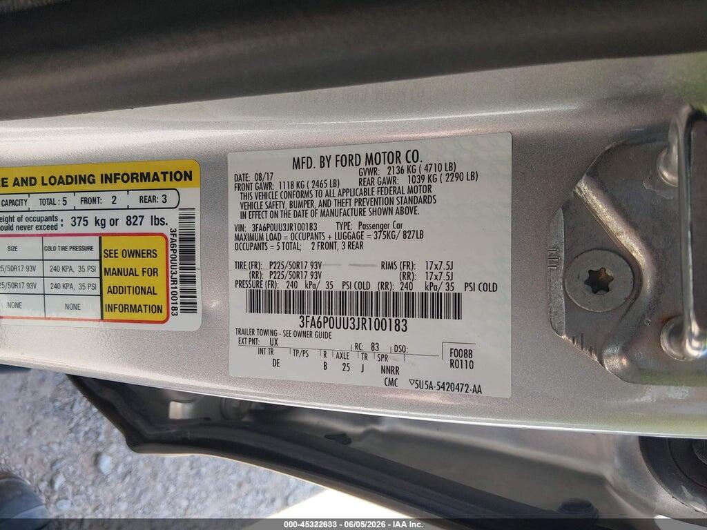 3FA6P0UU3JR100183 2018 FORD FUSION HYBRID photo no. 9