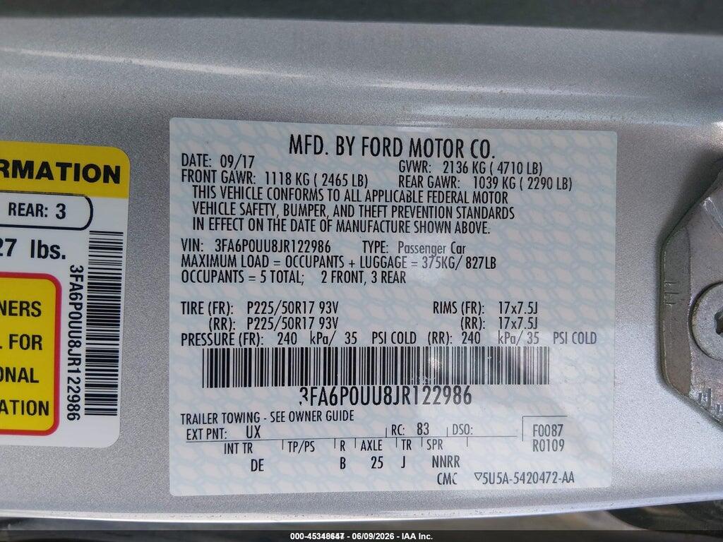 3FA6P0UU8JR122986 2018 FORD FUSION HYBRID photo no. 9