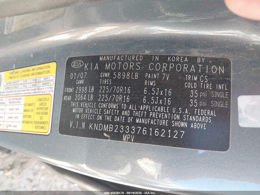 KNDMB233376162127 2007 KIA SEDONA photo no. 9