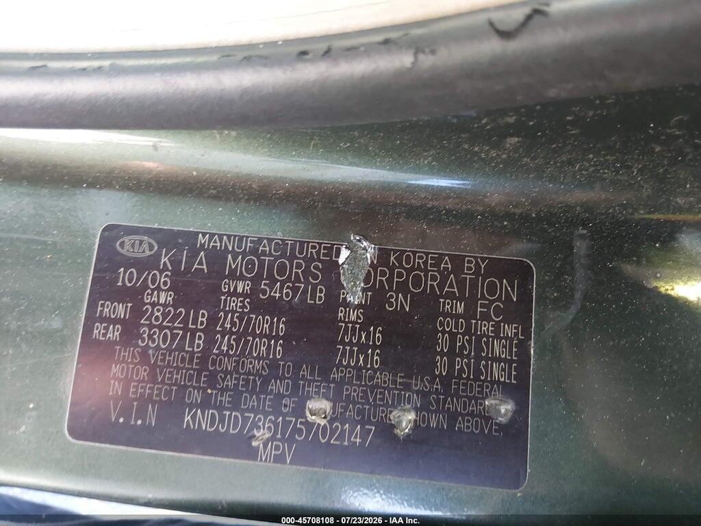 KNDJD736175702147 2007 KIA SORENTO photo no. 9