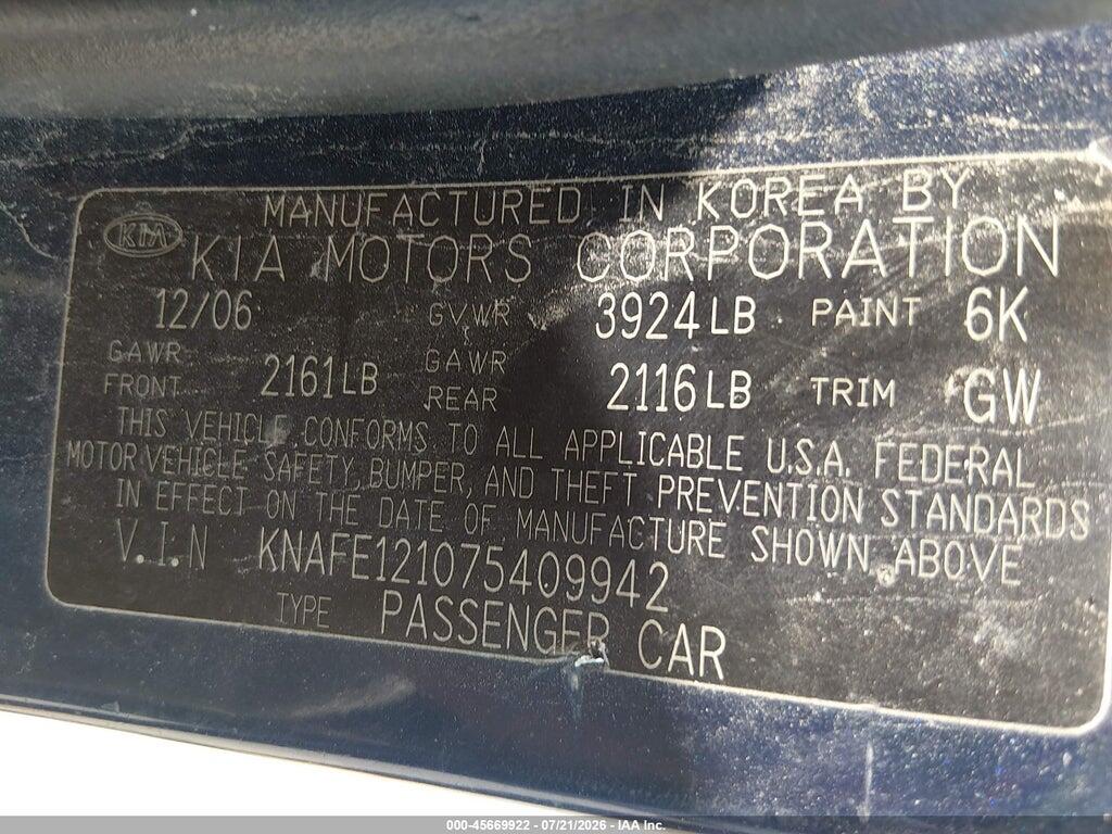 KNAFE121075409942 2007 KIA SPECTRA photo no. 9