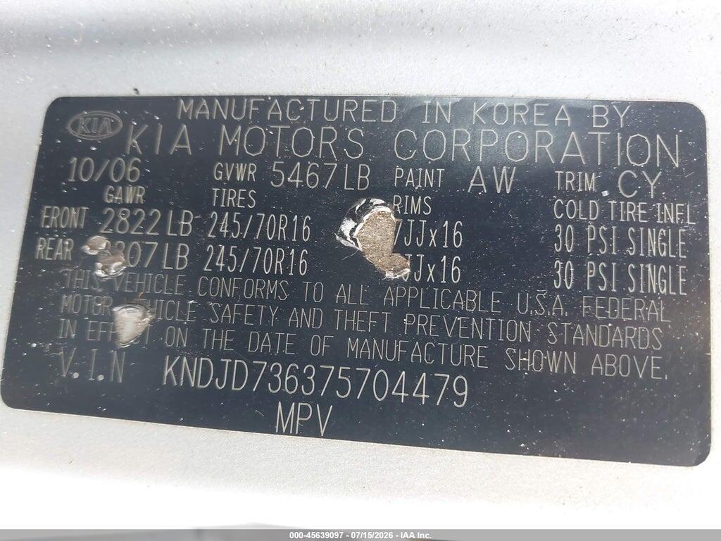 KNDJD736375704479 2007 KIA SORENTO photo no. 9