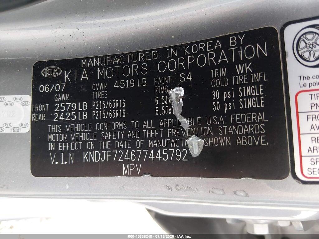 KNDJF724677445792 2007 KIA SPORTAGE photo no. 9