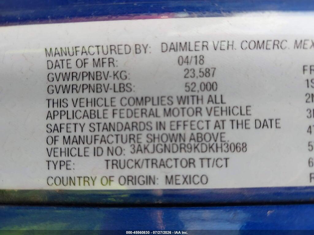 3AKJGNDR9KDKH3068 2019 FREIGHTLINER SD122 photo no. 8