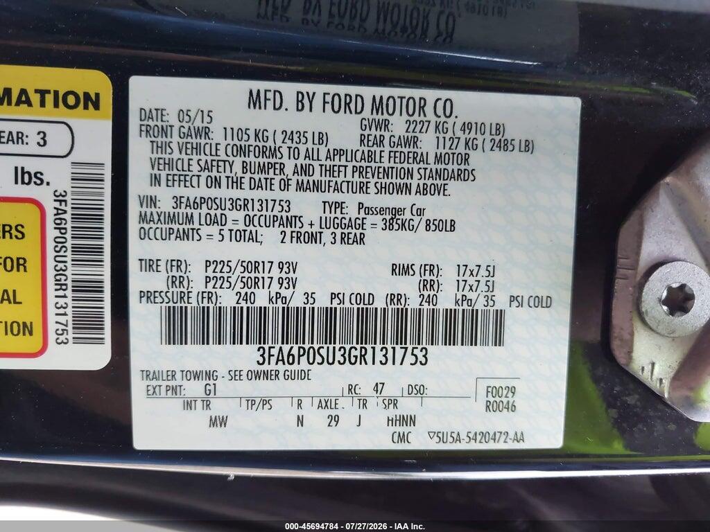3FA6P0SU3GR131753 2016 FORD FUSION ENERGI photo no. 9