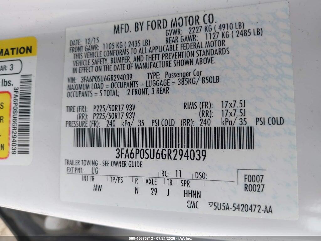 3FA6P0SU6GR294039 2016 FORD FUSION ENERGI photo no. 9
