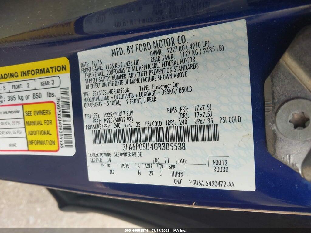 3FA6P0SU4GR305538 2016 FORD FUSION ENERGI photo no. 9