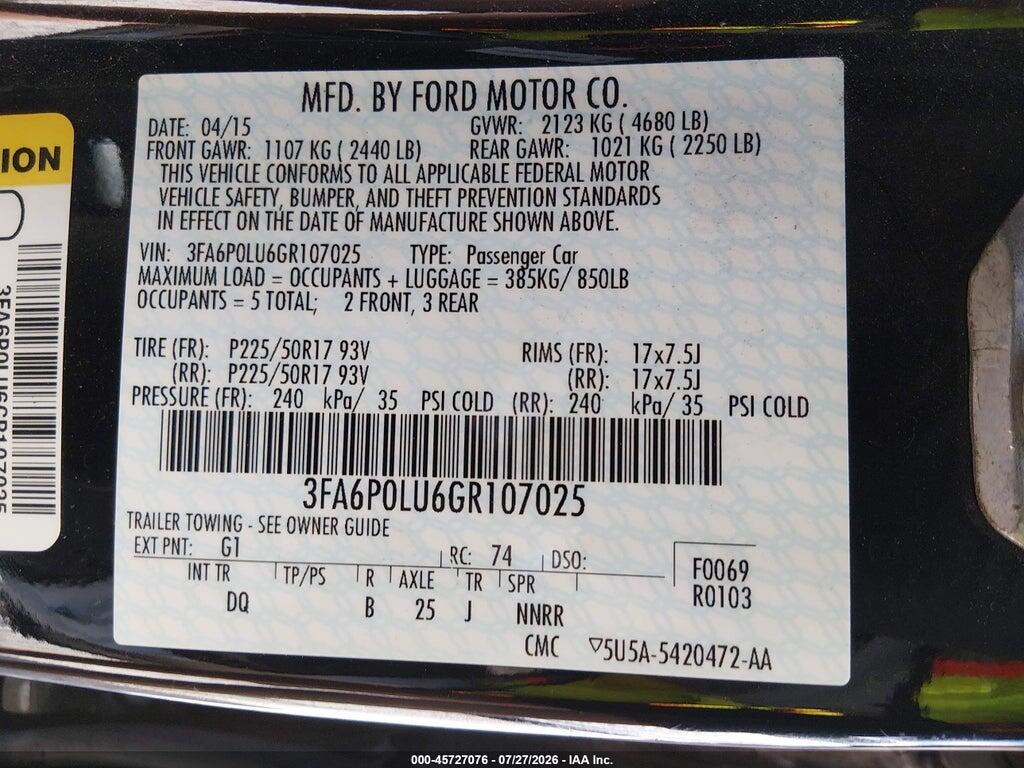 3FA6P0LU6GR107025 2016 FORD FUSION HYBRID photo no. 9