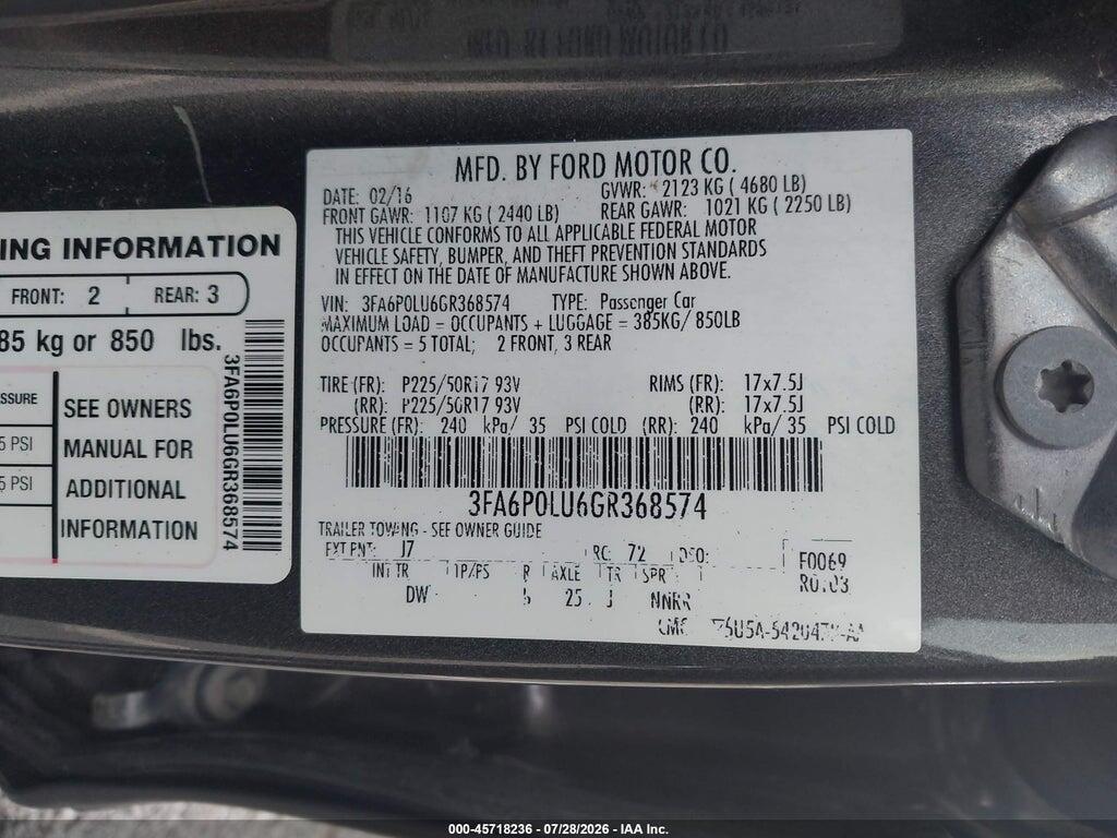 3FA6P0LU6GR368574 2016 FORD FUSION HYBRID photo no. 9