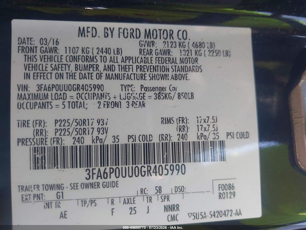 3FA6P0UU0GR405990 2016 FORD FUSION HYBRID photo no. 9