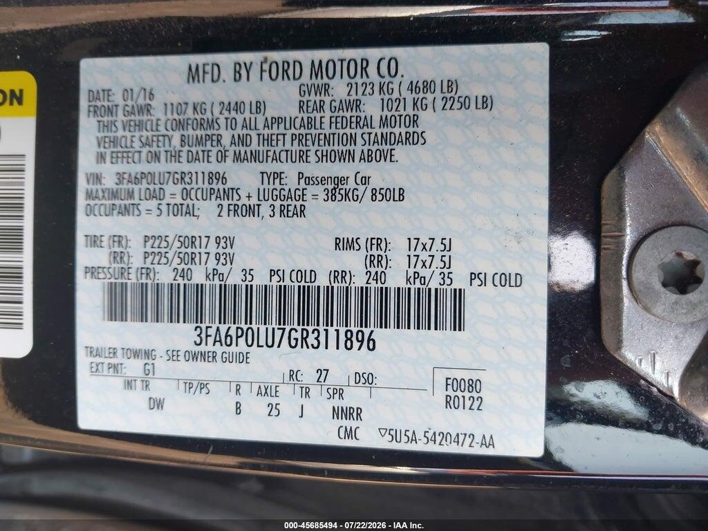 3FA6P0LU7GR311896 2016 FORD FUSION HYBRID photo no. 9