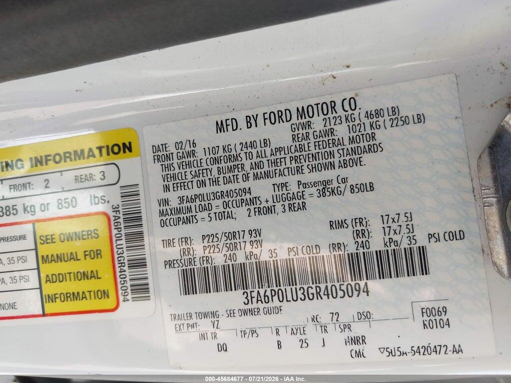 3FA6P0LU3GR405094 2016 FORD FUSION HYBRID photo no. 9