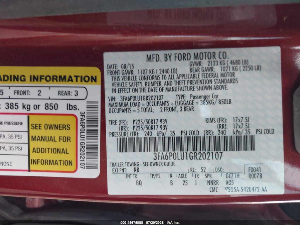 3FA6P0LU1GR202107 2016 FORD FUSION HYBRID photo no. 9