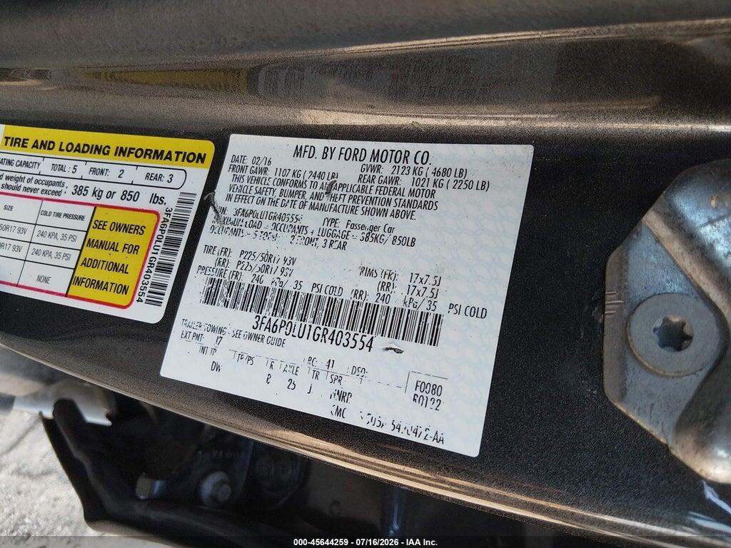 3FA6P0LU1GR403554 2016 FORD FUSION HYBRID photo no. 9