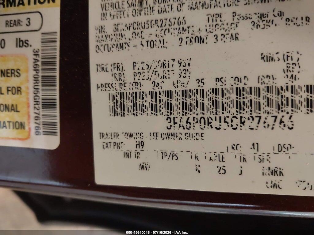 3FA6P0RU5GR276766 2016 FORD FUSION HYBRID photo no. 9