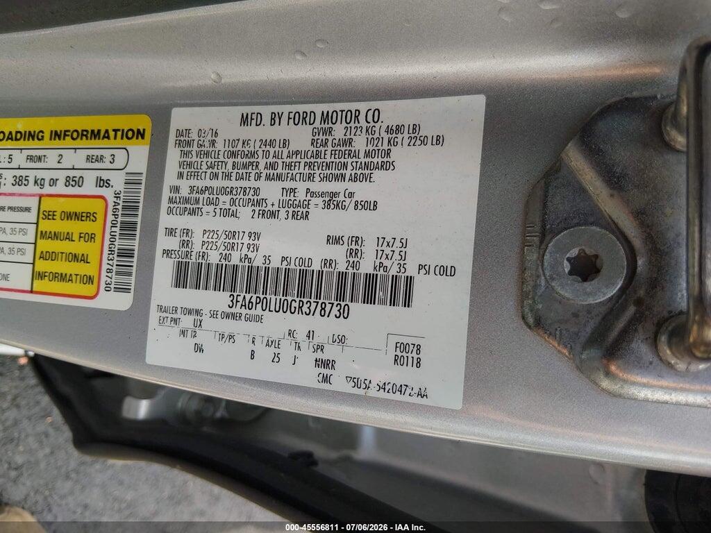 3FA6P0LU0GR378730 2016 FORD FUSION HYBRID photo no. 9