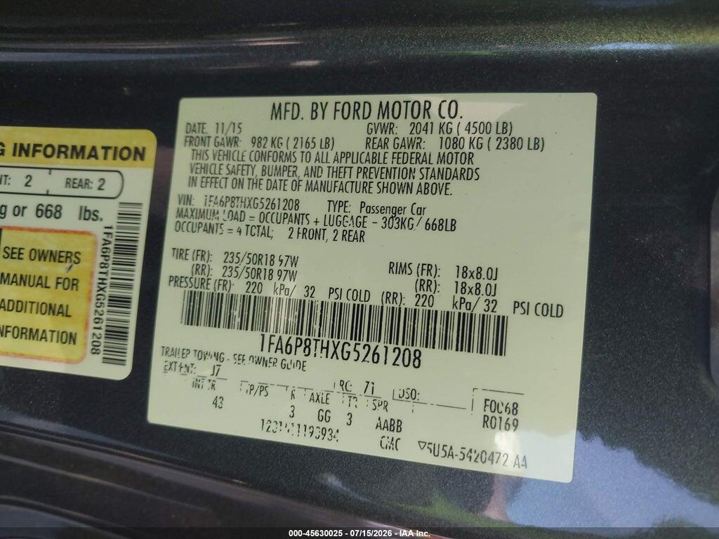 1FA6P8THXG5261208 2016 FORD MUSTANG photo no. 9