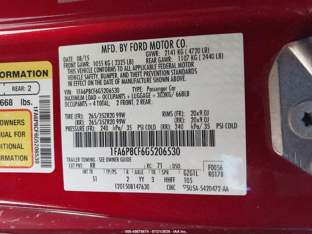 1FA6P8CF6G5206530 2016 FORD MUSTANG photo no. 9