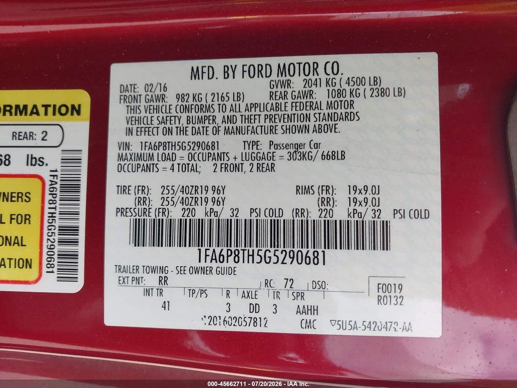 1FA6P8TH5G5290681 2016 FORD MUSTANG photo no. 9