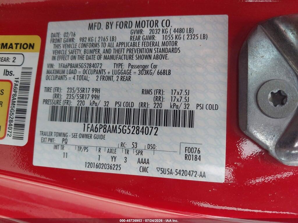 1FA6P8AM5G5284072 2016 FORD MUSTANG photo no. 9