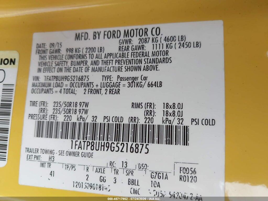 1FATP8UH9G5216875 2016 FORD MUSTANG photo no. 9