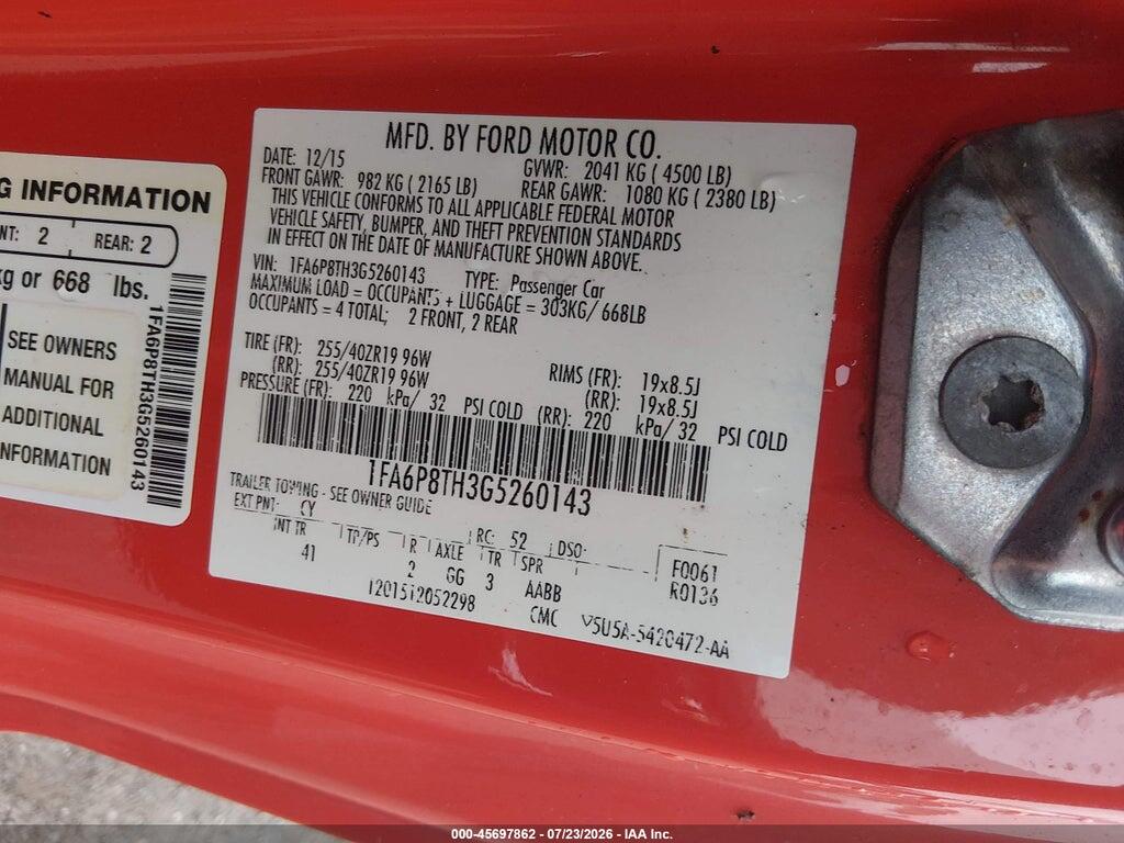 1FA6P8TH3G5260143 2016 FORD MUSTANG photo no. 9