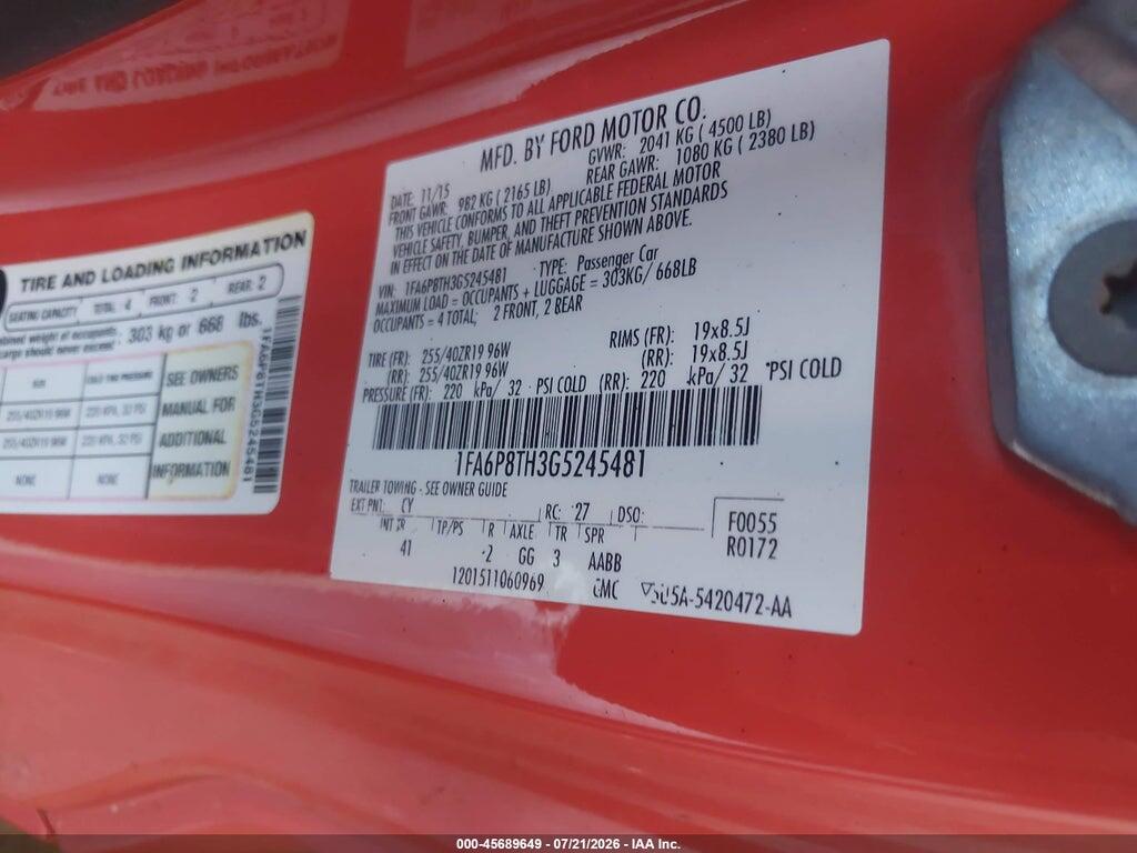 1FA6P8TH3G5245481 2016 FORD MUSTANG photo no. 9