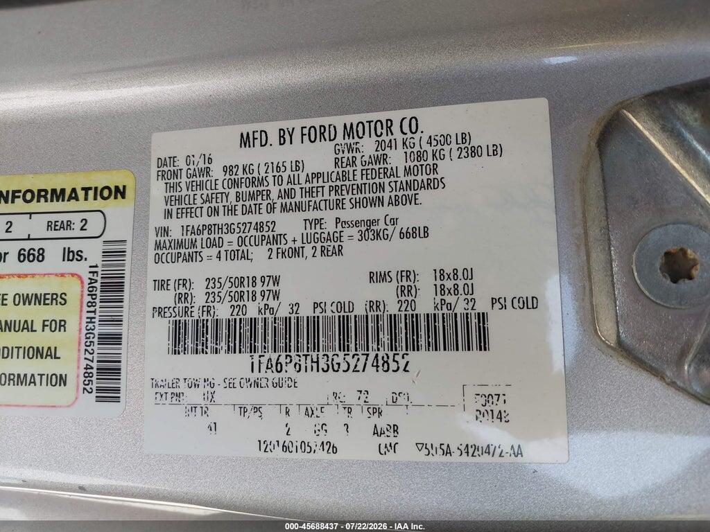 1FA6P8TH3G5274852 2016 FORD MUSTANG photo no. 9