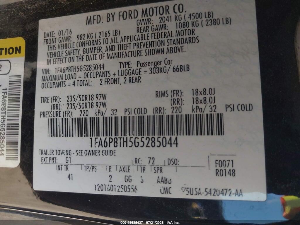 1FA6P8TH5G5285044 2016 FORD MUSTANG photo no. 9