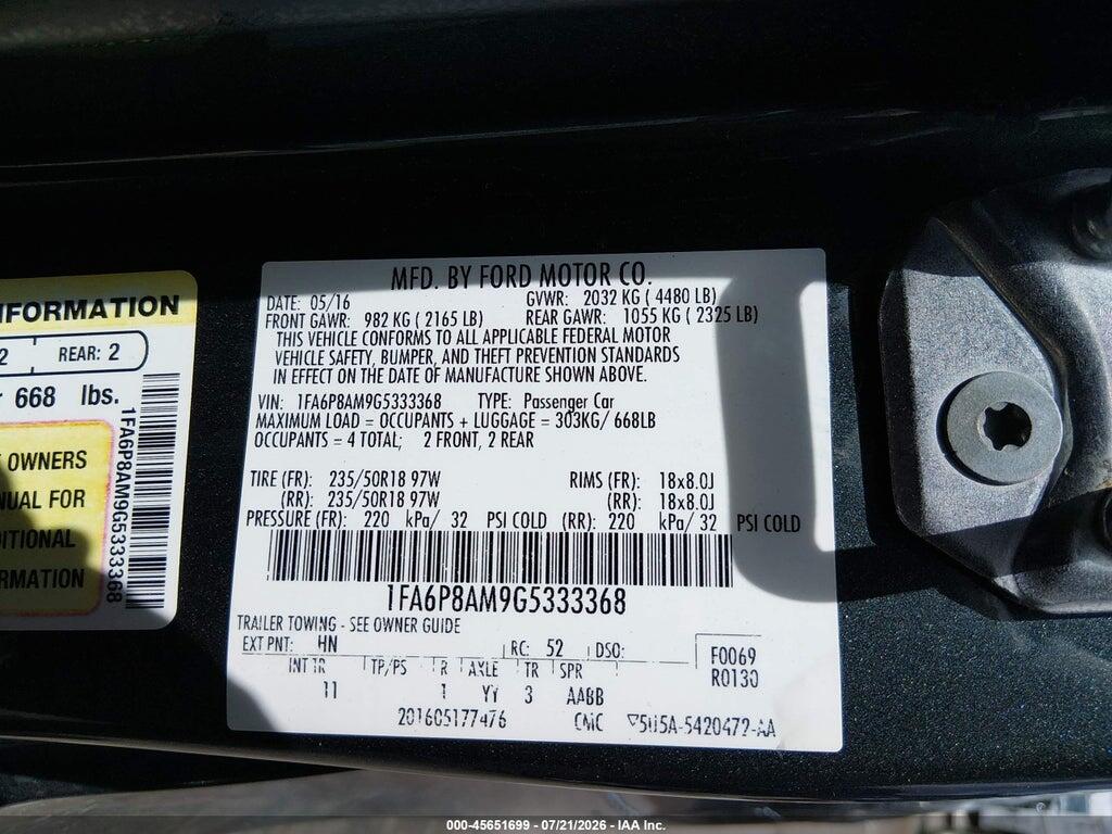 1F86G88N9G5333368 2016 FORD MUSTANG photo no. 9