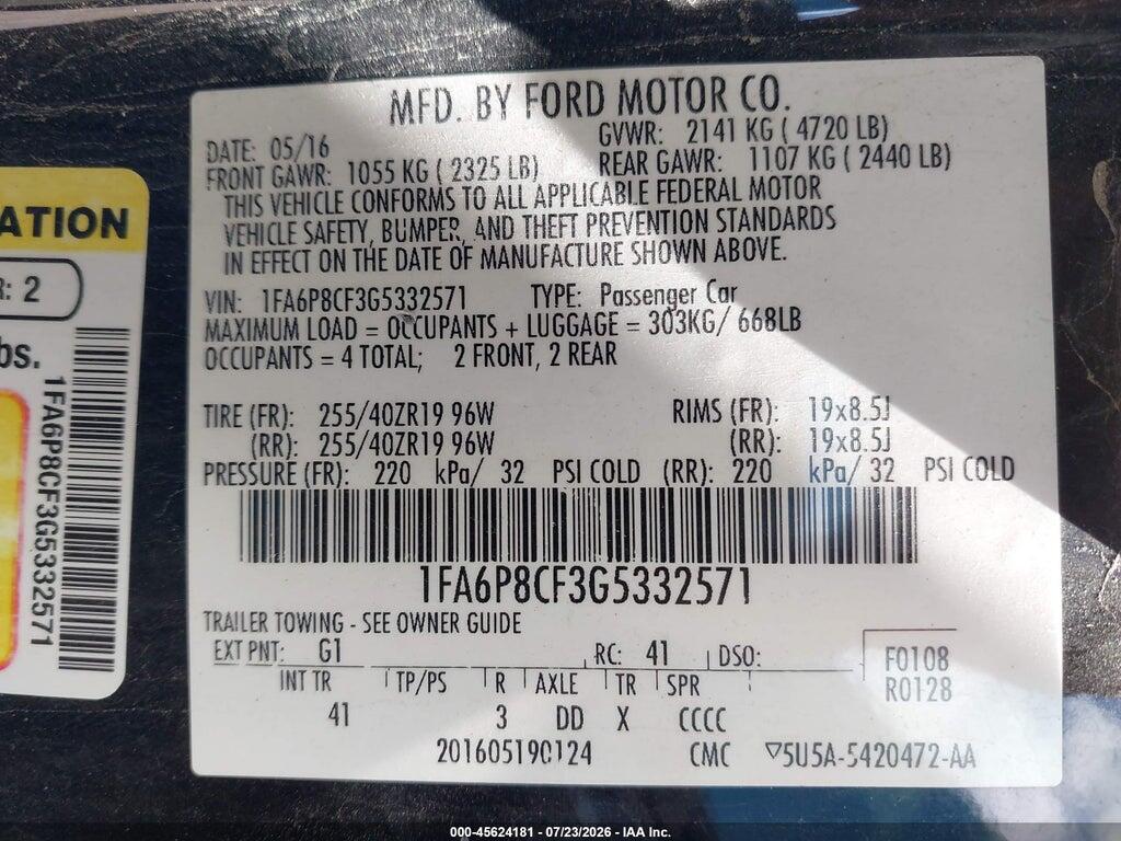1FA6P8CF3G5332571 2016 FORD MUSTANG photo no. 9