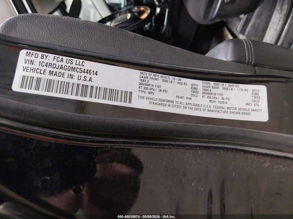 1C4RDJAG0MC544614 2021 DODGE DURANGO photo no. 9
