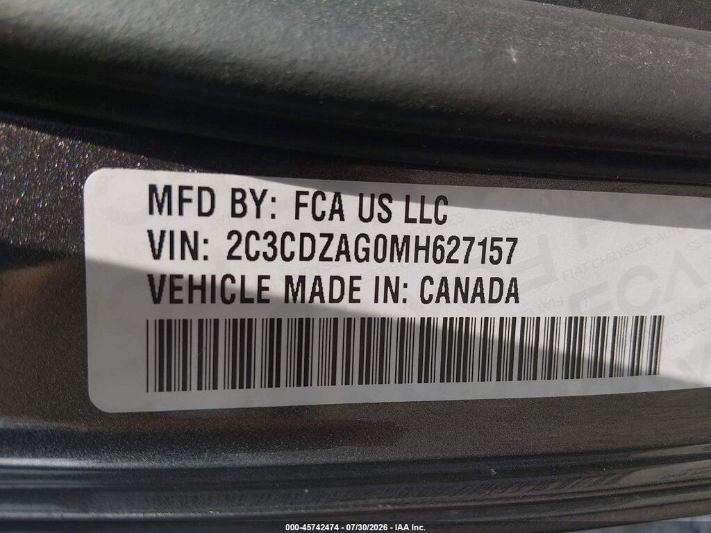 2C3CDZAG0MH627157 2021 DODGE CHALLENGER photo no. 9