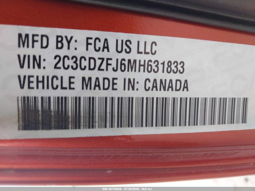 2C3CDZFJ6MH631833 2021 DODGE CHALLENGER photo no. 9
