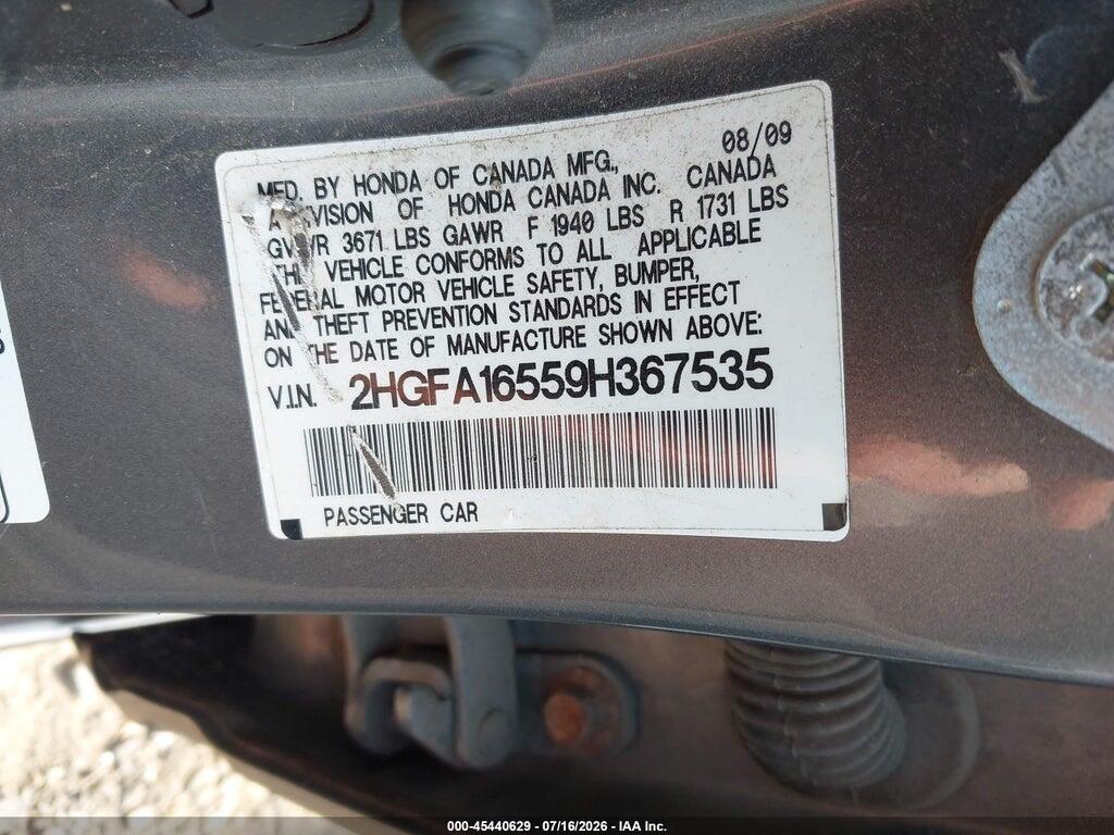 2HGFA16559H367535 2009 HONDA CIVIC photo no. 9