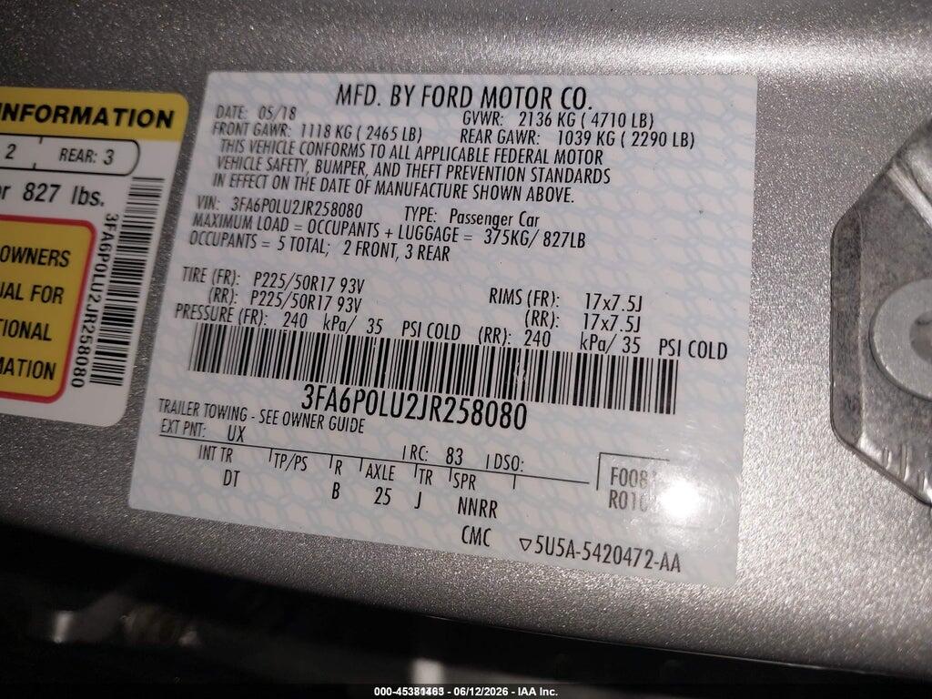 3FA6P0LU2JR258080 2018 FORD FUSION HYBRID photo no. 9