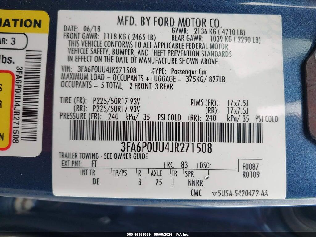 3FA6P0UU4JR271508 2018 FORD FUSION HYBRID photo no. 9