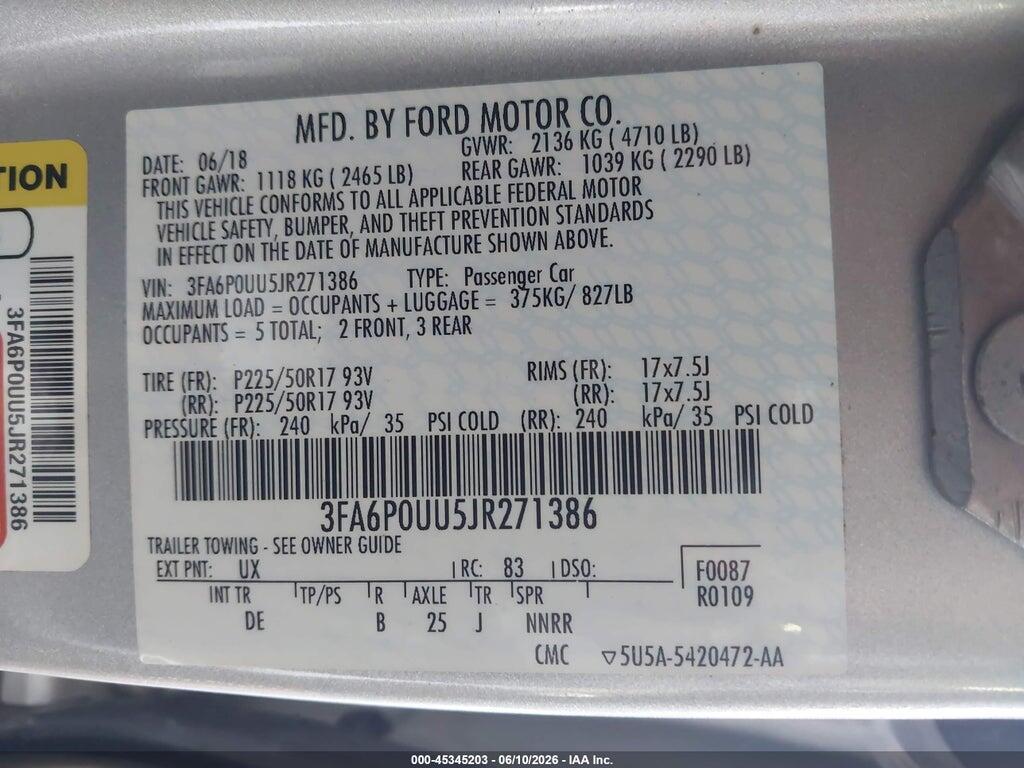 3FA6P0UU5JR271386 2018 FORD FUSION HYBRID photo no. 9