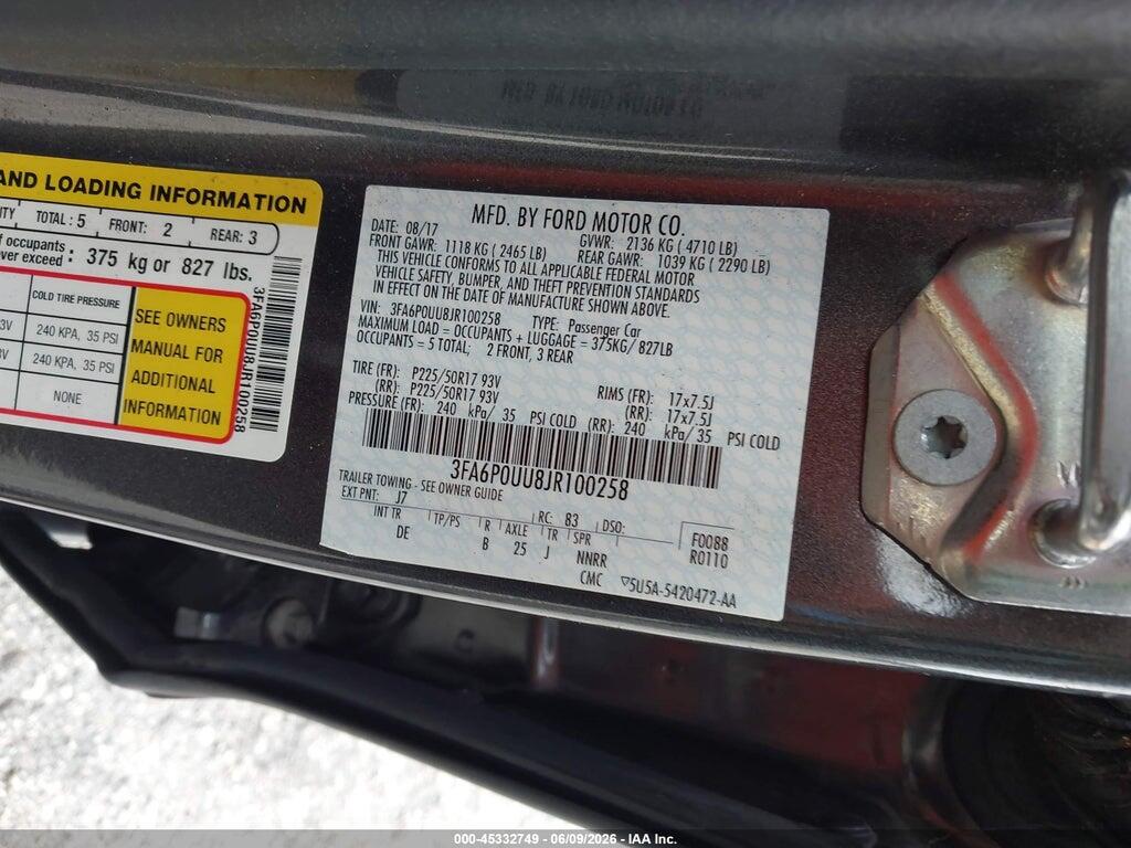 3FA6P0UU8JR100258 2018 FORD FUSION HYBRID photo no. 9