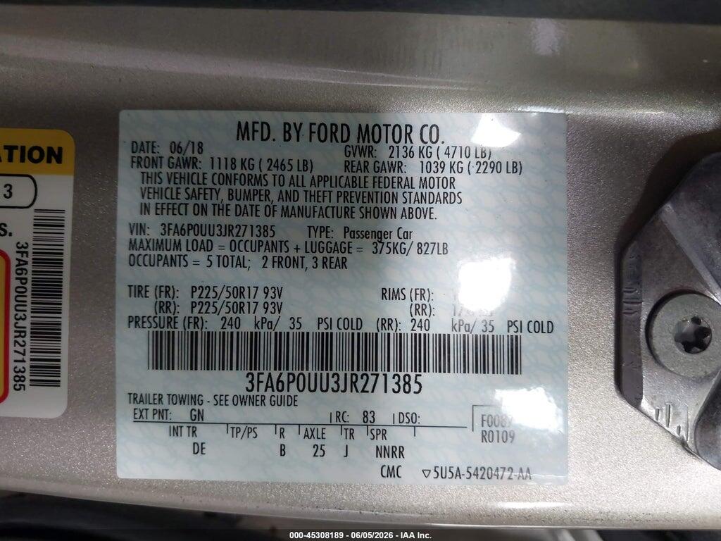 3FA6P0UU3JR271385 2018 FORD FUSION HYBRID photo no. 9