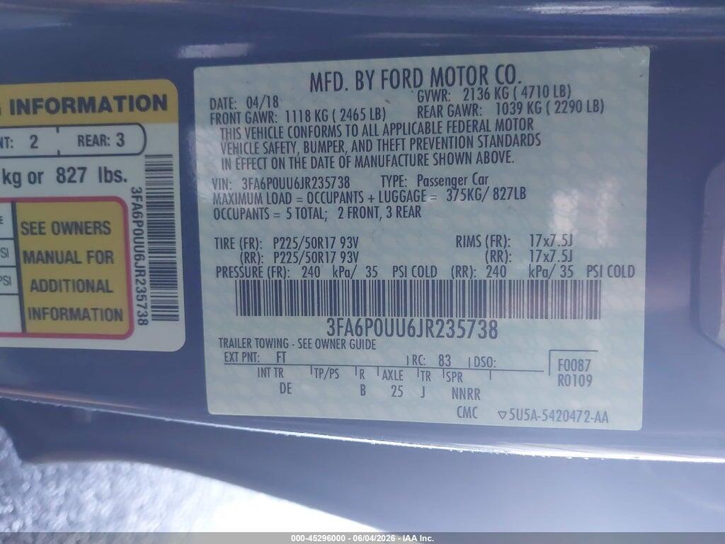 3FA6P0UU6JR235738 2018 FORD FUSION HYBRID photo no. 9