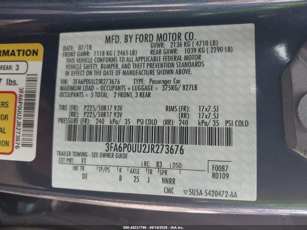 3FA6P0UU2JR273676 2018 FORD FUSION HYBRID photo no. 9
