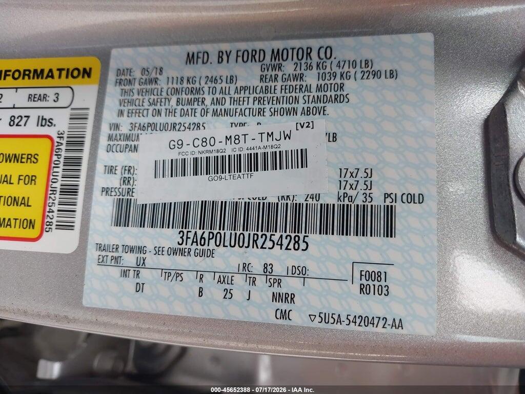 3FA6P0LU0JR254285 2018 FORD FUSION HYBRID photo no. 9