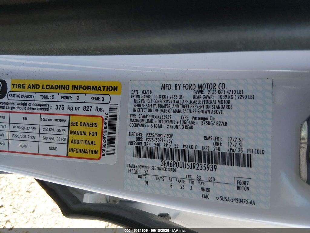 3FA6P0UU5JR235939 2018 FORD FUSION HYBRID photo no. 9