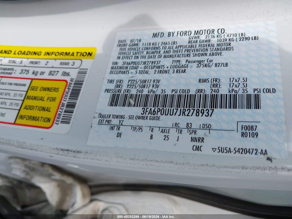 3FA6P0UU7JR278937 2018 FORD FUSION HYBRID photo no. 9