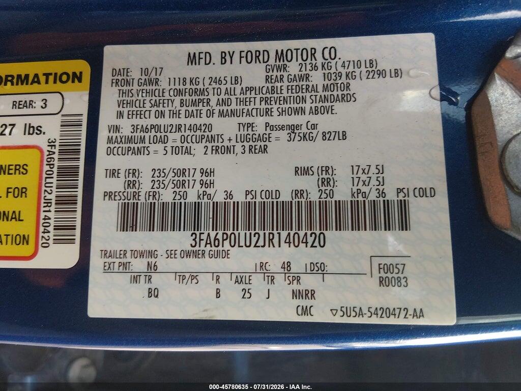 3FA6P0LU2JR140420 2018 FORD FUSION HYBRID photo no. 9